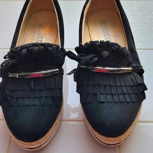 Moca chic black slip on loafer with silver accent/ ruffles size 8.5